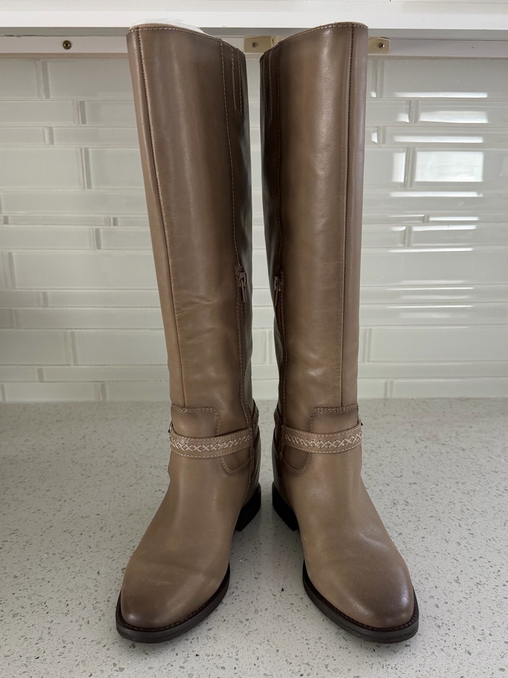 Lucky Brand -Leather High Boot.  Style: MALTET. Color: Silver Cloud (dark Taupe)